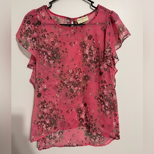Bobbie Brooks Pink Floral Sheer‎ Blouse | Size Medium